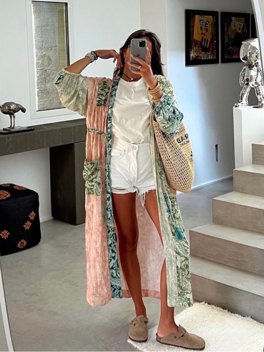 Zara Celia patchwork printed Kimono robe size small women tasseled boho paisley